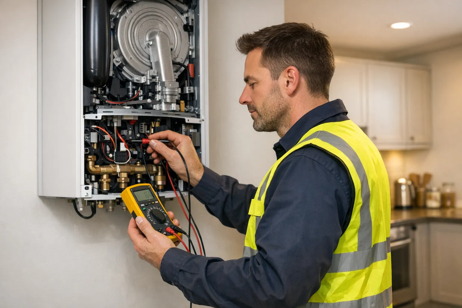 Gas engineer working on a boiler in Bradford